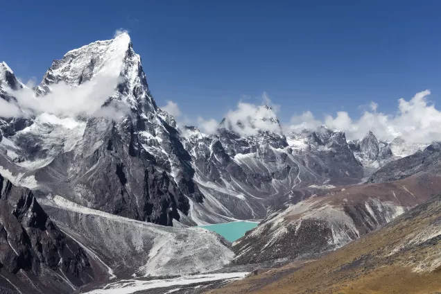 Mountain range and the lake on Everest region, Solukhumbu.